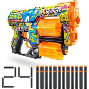 imageXSHOT Skins Dread Sonic Robotnik Blaster with 24 Darts  Malice Skin by ZURU Double Rotating Barrels Air Pocket Dart Technology Toy Foam Blaster for Kids Teens and AdultsHyper Spike