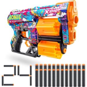 imageXSHOT Skins Dread Sonic Robotnik Blaster with 24 Darts  Malice Skin by ZURU Double Rotating Barrels Air Pocket Dart Technology Toy Foam Blaster for Kids Teens and AdultsRobotnik