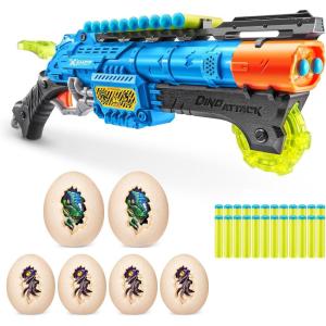 imageXSHOT Dino Attack Claw Hunter 24 Darts  4 Shooting Targets by ZURU XSHOT Blue Foam Dart Blaster Toy Blaster Shotgun Style Twin Barrel Dinosaur Design Toys for Boys Kids Teens Blue