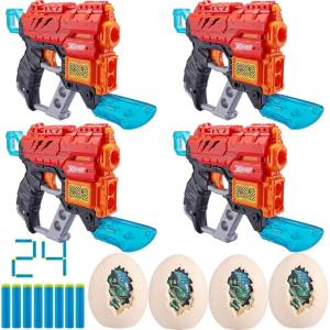 imageXShot Dino Attack Extinct Foam Dart Blaster 4 Pack 4 Blasters 24 Darts 4 Egg Targets by ZURU XShot Dinosaur Theme Toy Blaster Amazon Exclusive for Kids Teens AdultsExtinct Blaster